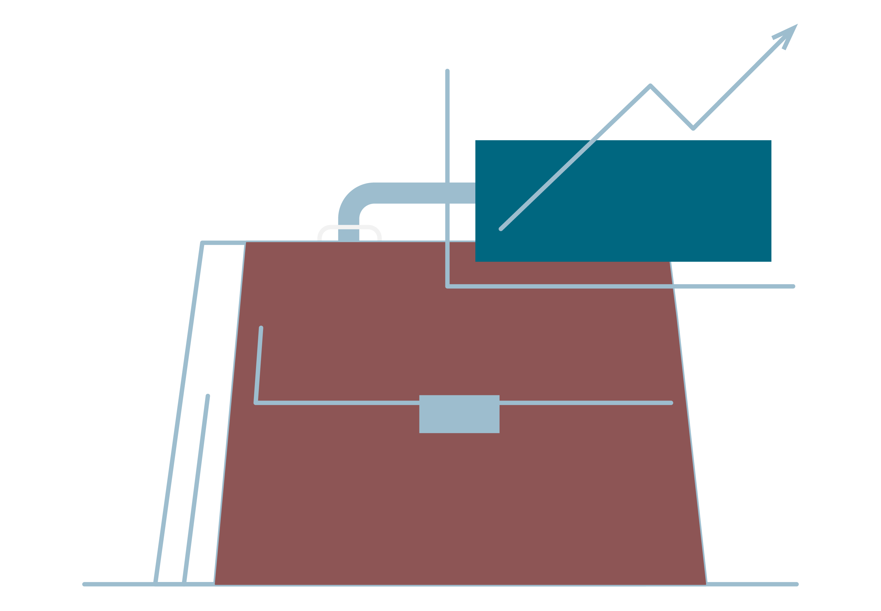 a briefcase on top of an increasing graph